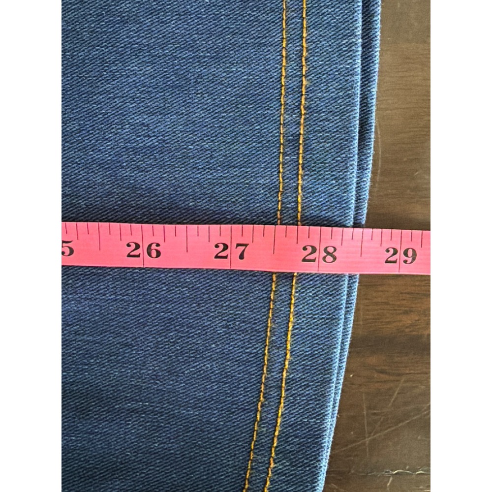 Halara Womens M Petite Flex Denim Flare Pants Blue New Crossover High Waist - Picture 6 of 9